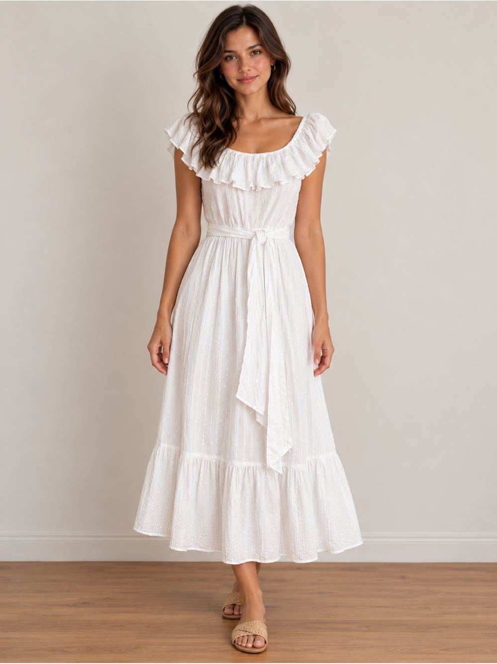 J.Crew White Cotton Ruffle Sundress Midi Dress Small Boho Cottagecore
